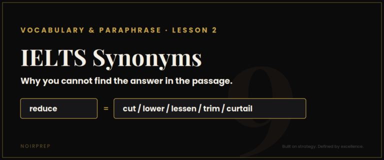 IELTS synonyms explained, showing how reduce becomes cut, lower, lessen, trim or curtail
